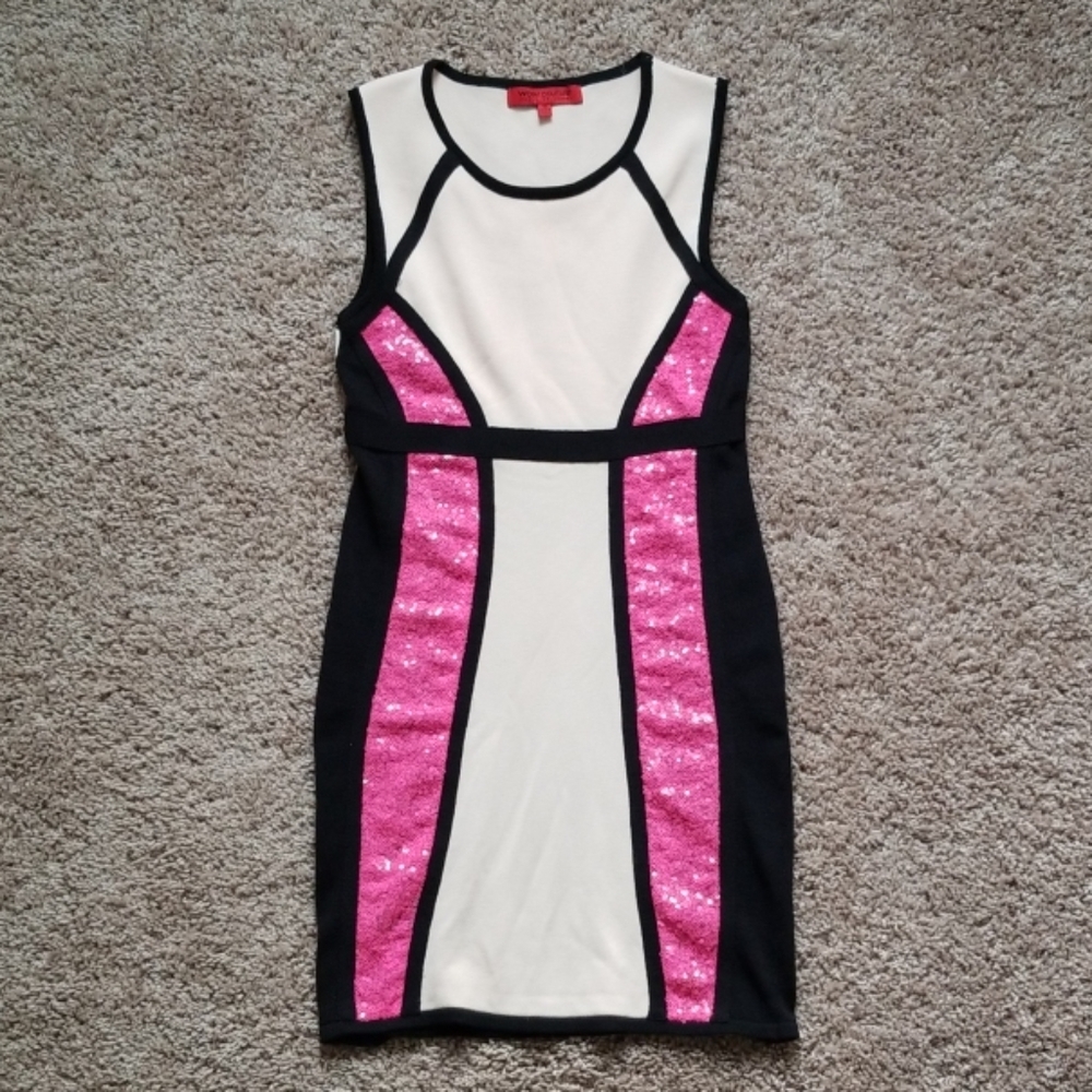 Size M WOW Couture Color Block Hot Pink BlushDress